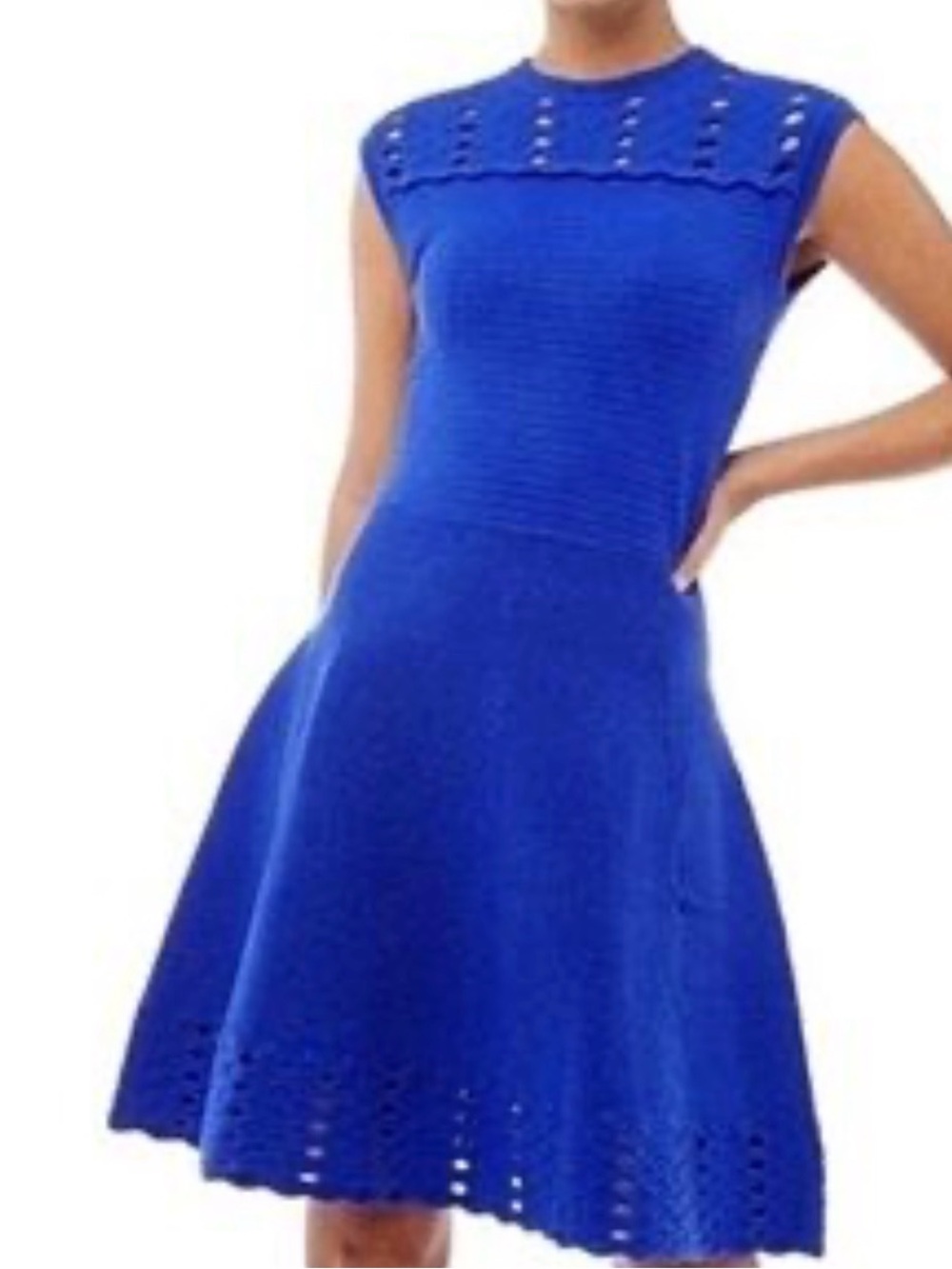 Ted Baker London Royal Blue Knit Dress Size 5/US 12 Fit & Flare Scalloped